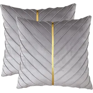 Bebusingoto 2er-pack Graue Samtkissenbezüge (45,7 X 45,7 Cm) Mit Modernen, Luxuriösen, Goldfarbenen Zierkissenbezügen Aus Leder Für Das Wohnzimmer