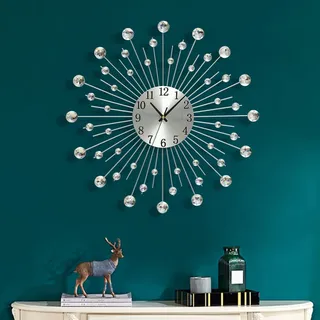FMTAD Große Wanduhr für Wohnzimmer, Dekoration, Nicht tickend, leise, Quarzuhren, modernes Zifferblatt, glitzernd, große Kristall-Wanduhren für Zuhause, Küche, Schlafzimmer, Innenbereich, dekorativ