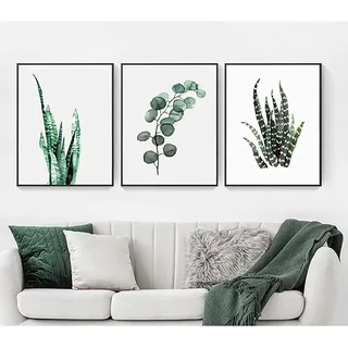HTWLMM Grüne Pflanzen Blätter Aquarell Botanischer Leinwandbilder Poster Kunstdruck Gemälde Für Schlafzimmer Wohnzimmer Wohnung Dekor Rahmenlos (Bilder D,3X50X70CM)