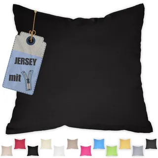 Jersey Kissenbezug 25x25cm Schwarz – Baumwolle Kissenhülle mit Reißverschluss, elastischer Kopfkissenbezug, pflegeleicht & atmungsaktiv