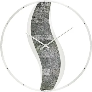Wanduhr AMS "W9646", grau (anthrazit), Wanduhren, B/H/L: 5cm, Wanduhr, Quarzuhr,Holz,Wohnzimmer,Esszimmer,Küche,Arbeitszimmer,Büro,Ø40cm