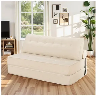 MECO Schlafsofa 3-in-1 umwandelbarer Klappsofa Bett Schlafsessel mit Kissen, 2 Sitzer Bodensofa Schlafcouch 150×80x36 cm beige