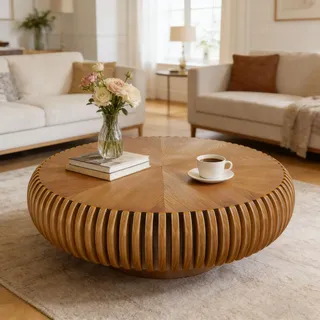 SOUWOFS Couchtisch Rund Holz, 80x80x35CM, Braun | Sofatisch, Runder Wohnzimmertisch Klein, Moderner Bauernhaus Beistelltische, Rustikaler Wohnzimmertisch aus Holz