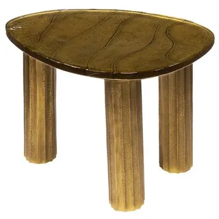 Vintagehaus Beistelltisch Retro Couchtisch Eclipse Glas Metall Dreibeinig Antik-Gold oder Kupfer