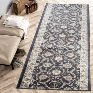 Carpeto Rugs Blumen Teppich Läufer Flur - Orientalisch Teppichläufer - Kurzflor, Weich - Flurläufer für Wohnzimmer, Schlafzimmer - Teppiche - Meterware - Anthrazit Schwarz 1-100 x 250 cm