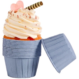 Frepea 50 Stücke Cupcake Formen Papier Muffinförmchen Papier Antihaftbeschichtet Einweg-Backbecher für Halloween Geburtstage Hochzeiten Partys (Blaugrau)