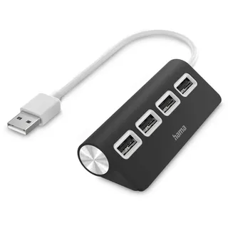 Hama USB-Hub 4 Ports, USB 2.0 480 Mbit/s, Schwarz