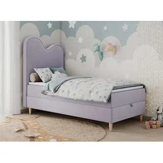 MKS MÖBEL Kinderbett FLOW (Set, Packung, H3-Matratze, Topper, Bettkasten, Jugendbett), Boxspringbett für Kinder, mit hohem Kopfteil, Einzelbett mit Matratze lila