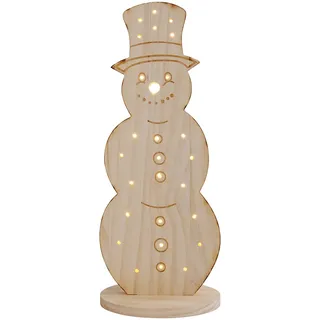 Außen Schneemann Holz Weihnachtsdeko Schneemann beleuchtet LED Schneemann Timer, Kiefer natur, IP44, LED warmweiß, H 80 cm