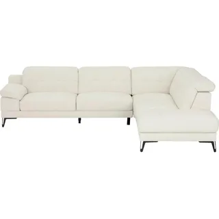 Mid.you Ecksofa, Weiß, Leder, Echtleder, Büffelleder, 3-Sitzer, Ottomane rechts, L-Form, 287x224 cm, Wohnzimmer, Sofas & Couches, Wohnlandschaften, Ecksofas