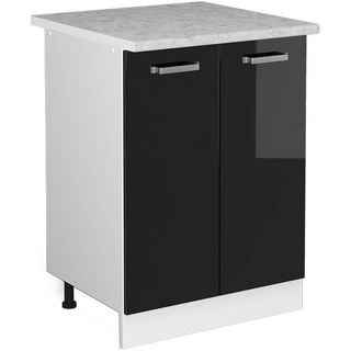 Vicco Unterschrank Küchenschrank R-Line Solid Weiß Schwarz 60 cm mit Arbeitsplatte schwarz|weiß