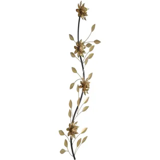 3D Wandbild mit Blumen und Blättern Wanddeko aus Metall in Messing 56 x 80 cm