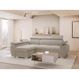Mirjan24 Eckcouch Textil mit Bettkasten und Schlaffunktion 3-Sitzer Beige