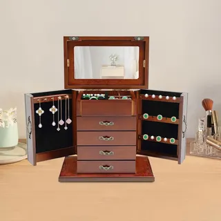 Schmuckkasten Groß 5 Etagen Schmuckkästchen Aus Holz Vintage Braun Schmuckschatulle Mit Spiegel