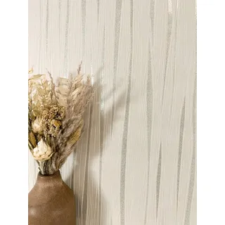 Newroom Vliestapete Samir Tapete Streifentapete Linien,Wellen,Glitzer, Creme Tapete Streifen Linien - Glitzertapete Geschwungene Linien Silber Glamour Glamour Wellen Glitzer für Wohnzimmer Schlafzimmer Küche, Glitzertapete beige