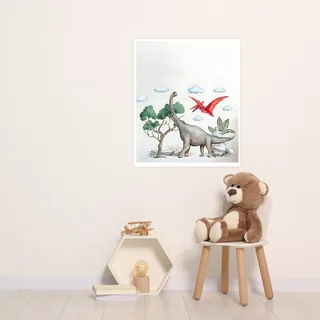 Bild mit Rahmen LÜTTENHÜTT "oder Poster, Dinosaurier", bunt (farbe bild(er): bunt), B:30cm H:40cm T:0,2cm, Papier, Bilder, HD Premium Druck