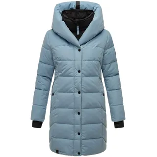 Navahoo Damen, Wintermantel Warmer Steppmantel lang mit Kapuze und abnehmbarem Fleece-Kragen Knutschilein Powder Blue Gr. XL - XL