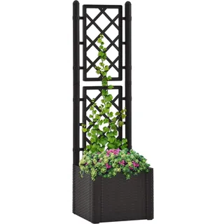 Myheimly Garten-Hochbeet mit Spalier Selbstbewässerungssystem Rattan-Design Gartenspalier Blumenkübel Pflanzkasten Rankgitter Rankhilfe Anthrazit