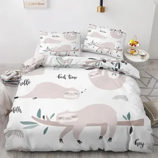 GEDAEUBA Faultier Geschenk - Kinder Faultier Bettwäsche 155x220 Sommer, Süße Tiere Bettbezug 155x220 3 teilig, Wendebettwäsche und Kissenbezug, Weiche Mikrofaser Bettwäsche-Sets mit Reißverschluss