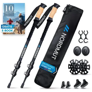Nordmut Wanderstöcke NORDMUT® Wanderstöcke Teleskop – Nordic Walking Stöcke, ultraleicht, höhenverstellbar, ergonomisch schwarz