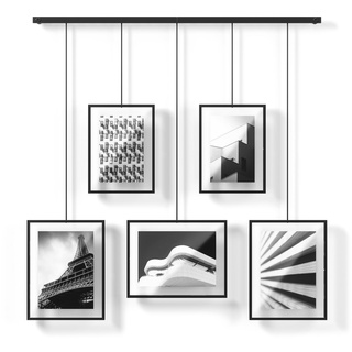 Umbra Exhibit Foto Collage Bilderrahmen – Flexibles Bilderrahmen-Set zur Horizontalen und Diagonalen Anbringung, für 5 Rahmen, Kunstdrucke, Bilder, 10 x 15 und 13 x 18 cm, Schwarz