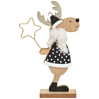 Aufsteller Elch mit Metallstern Dekofigur Rentier Weihnachten schwarz weiß Holz