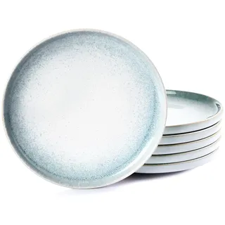 WishDeco Blauer Speiseteller 6er Set, Essteller Porzellan 23cm | Geschirr Steingut mit Hohem Rand, Keramik Kuchenteller, Teller Reaktivglasur für Salat, Pasta, Fleisch, Mikrowellengeeignet