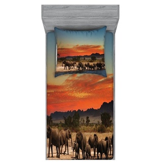 Bettwäsche bedrucktes 2-teiliges Bettwäscheset, Abakuhaus, Microfaser, Elefant Safari Wildlife blau|braun|orange 90 cm x 200 cm
