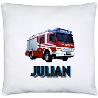 timalo® Personalisiertes Kissen mit Namen | personalisiertes Dekokissen mit Wunschname für Kinder individuelles Geschenk Kissenhülle Feuerwehr blau | Kissen-ch-2