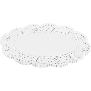 QUARKZMAN 250 Stück Weiße Spitzenpapierdeckchen 6,5 x 9 Zoll Ovale Papierdeckchen Einweg-Papier Dekorative Papier-Tischsets für Hochzeit Geburtstag Kuchen Desserts Tischgeschirr Lebensmittel