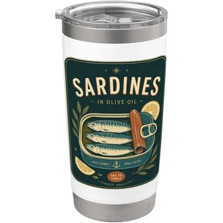 Sardinen in Olivenöl Meeresfrüchte Fisch Liebhaber Retro Dose Doppelwandiger Edelstahl-Thermobecher