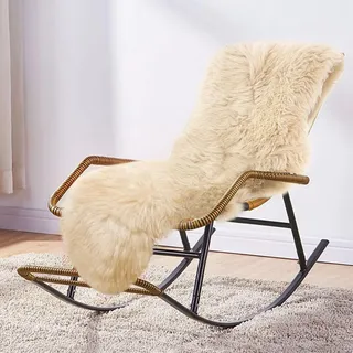 MH MYLUNE HOME Lammfell Teppich Schaffell echt groß 170cm x 60cm Beige | weiche und Flauschige Decke Sitzfell Bett-Vorleger oder Matte für Wohnzimmer Stuhl Sofa