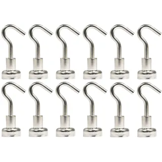 [12 Stück] Magnethaken - Neodym Magnet Haken - 12mm - 3 KG extra Stark -Topfmagnet mit Gewinde M3- Magnethalter mit Haken zum aufhängen - Runde Flachgreifer