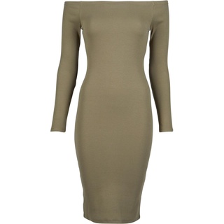 Urban Classics Kleid knielang - Ladies Off Shoulder Longsleeve Rib Dress - XS bis XL - für Damen - Größe XL - oliv - XL
