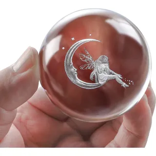 vskikris 60mm Kristall Kugel 3D Laser Mond Fariy Figur - Glas Briefbeschwerer & Dekorative Kugel mit Ständer - Glaskugel Ornamente für Zuhause & Büro Dekor, Geschenke für Frauen Mädchen Frau Tochter