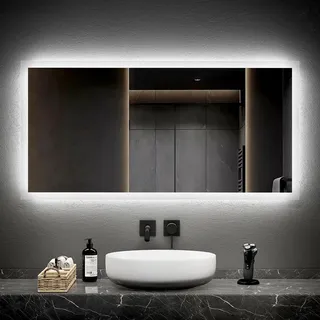 Emke, Spiegel, Badezimmerspiegel mit Beleuchtung 120*60cm,Beschlagfrei, 3000K/6500K,Tast Schalter (120 x 60 cm)