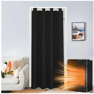 Qelus Raumteiler Thermo Türvorhang Kälteschutz Winter Wärmeisolierend für Schlafzimmer, 110x203/132x203cm Wasserdicht Winddicht Wärmeschutzvorhang mit Ösen schwarz 132 cm x 203 cm
