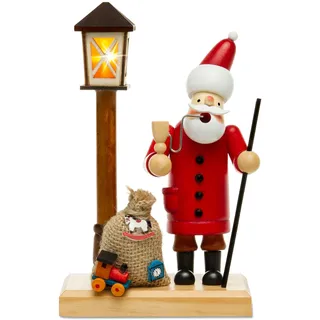 SIKORA RM-A-Laterne Holz Räuchermännchen mit batteriebetriebener Beleuchtung Räucherfigur Deko, Farbe/Modell:A01 Weihnachtsmann mit LED Laterne, Höhe in cm:Höhe ca. 18.5 cm