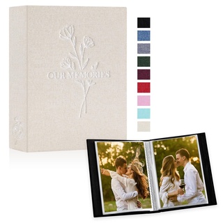 Lanpn Fotoalbum 10x15 50 2 Packungen, Klein Mini Leinen OUR MEMORIES Einstecken Einsteckalbum für Hochformat Fotos Bilder Beige