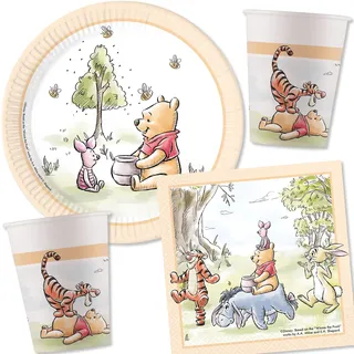 36-tlg. Party-Set * WINNIE THE POOH * mit Pappteller + Servietten + Pappbecher für Kindergeburtstag und Mottoparty | Winni Puuh Teller Becher Party Dekoration Geburtstag