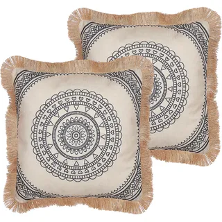 Beliani Dekokissen 2er Set 45 x 45 cm Beige / Schwarz