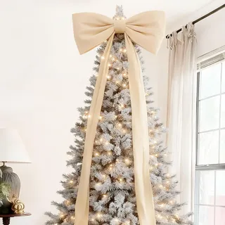 Qooplu Große Schleife für Weihnachtsbaum, 179,8 cm, große Satin-Schleife, Weihnachtsbaumspitze, riesige weiße Samtschleifen, Weihnachtsbaumspitzen, Schleifen für Zuhause, Wandhintergrund, Geburtstag