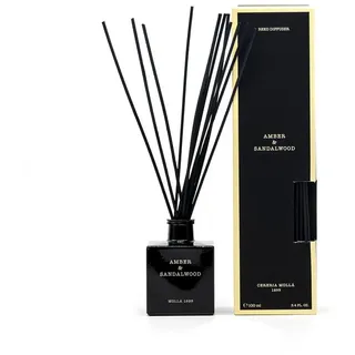 Asphald Raumduft Cereria Molla 1899 Mikado Amber & Sandalwood Diffuser Premium (Set, 1 Raumduft mit Duftstäbchen), Exquisites Design schwarz