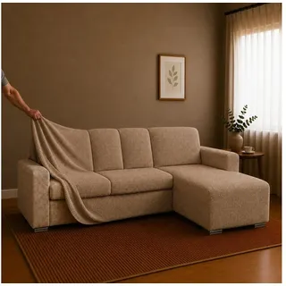 Belmarti Sofahusse 1-teiliger Sofabezug für L-Form mit Ottomane, hergestellt in Spanien, elastisches Material, hochwertiger und langlebiger Baumwollmix beige