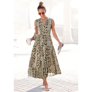 LASCANA Maxikleid "mit Animalprint und kurzer Knopfleiste", Damen, Gr.