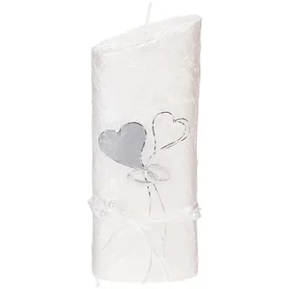 Wiedemann Kerzen Bastelnaturmaterial Elegante Hochzeitskerze mit Herzen und Ringen für festliche weiß