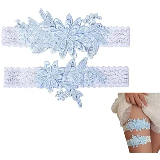QEQSHQO Braut Strumpfband Blau Hochzeit 2er Set, Elastisches Spitzengarter mit Perlen, Garter Belt für Brautkleid & Junggesellinnenabschied