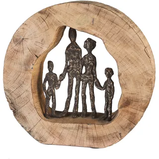Dekofigur CASABLANCA BY GILDE "Skulptur Familie" Dekofiguren Gr. B/H/T: 30 cm x 28 cm x 7 cm, Familie, braun (bronzefarben) Deko-Objekte Dekoobjekt, Höhe 28 cm, aus Metall und Holz-Baumscheibe, Wohnzimmer