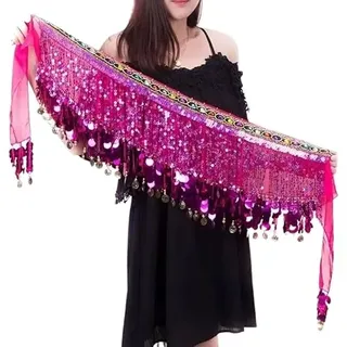 Bauchtanz Hüfttuch Damen Bauchtanz-Rock mit Pailletten und Münzanhänger-Gürtel, Jazz-Pettiskirt, Hüfttücher, Strandparty-Anziehgürtel(RH)