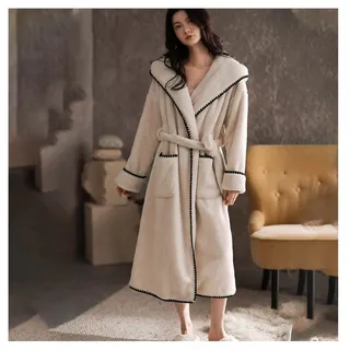 GHYUB Bademantel Damen Warme Fleece Robe Mit Kapuze ,Morgenmantel Damen,Fleece-Pyjama Nach Dem Duschen In Schlafzimmer Und Badezimmer Verwendet (Color : Beige, Size : M)